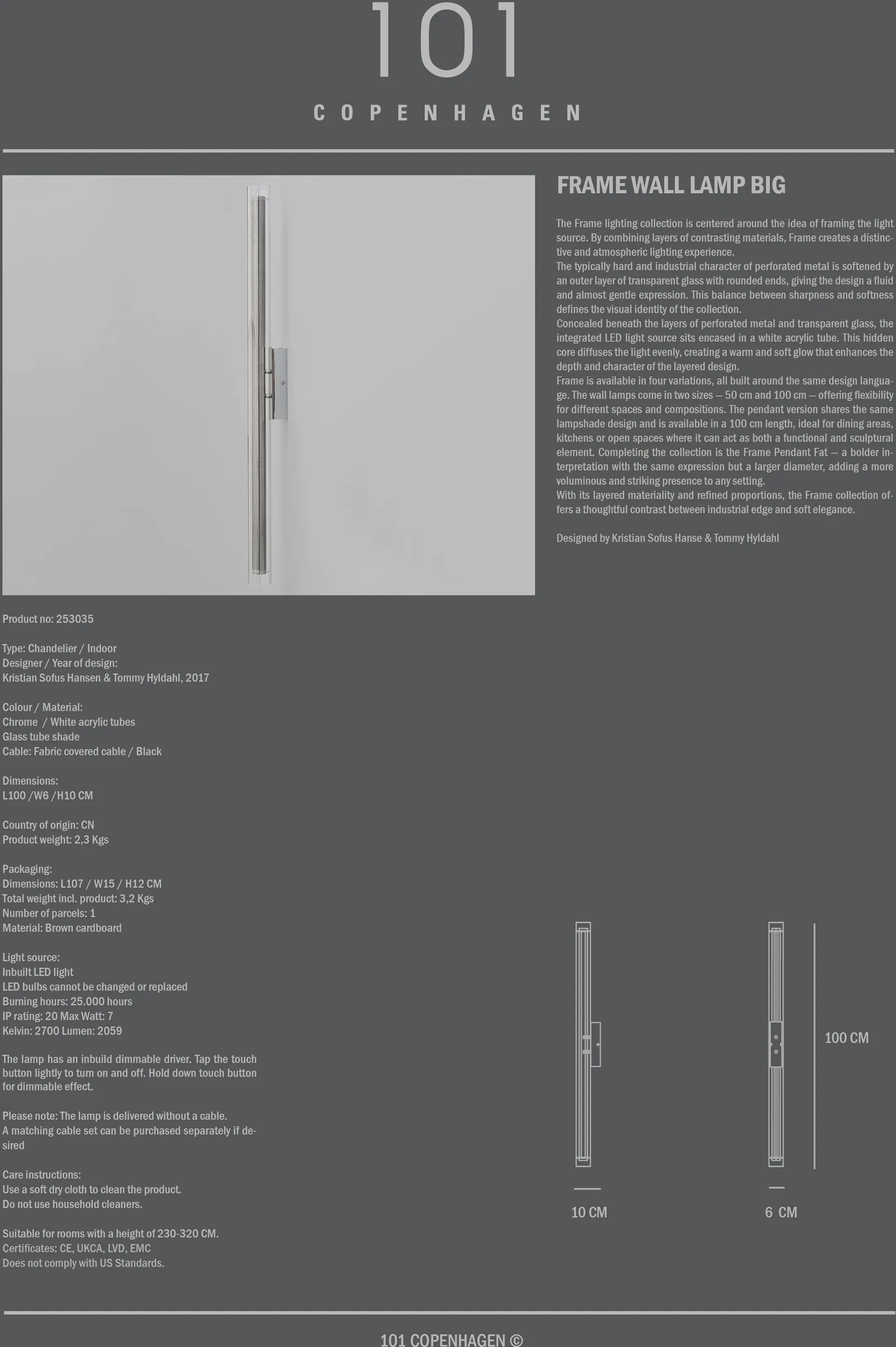 Applique murale Frame grand modèle, Chrome 101 Copenhagen