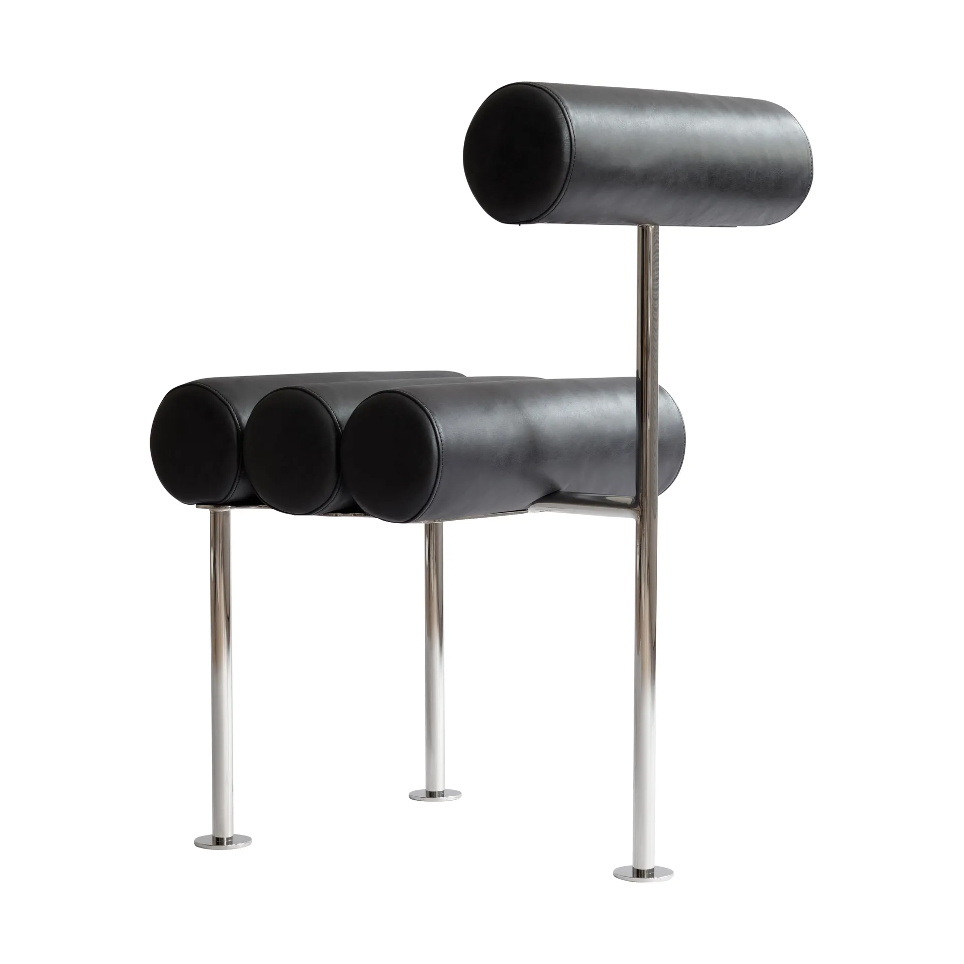 Chaise de salle à manger Hiro, Stainless steel-aniline leather black 101 Copenhagen