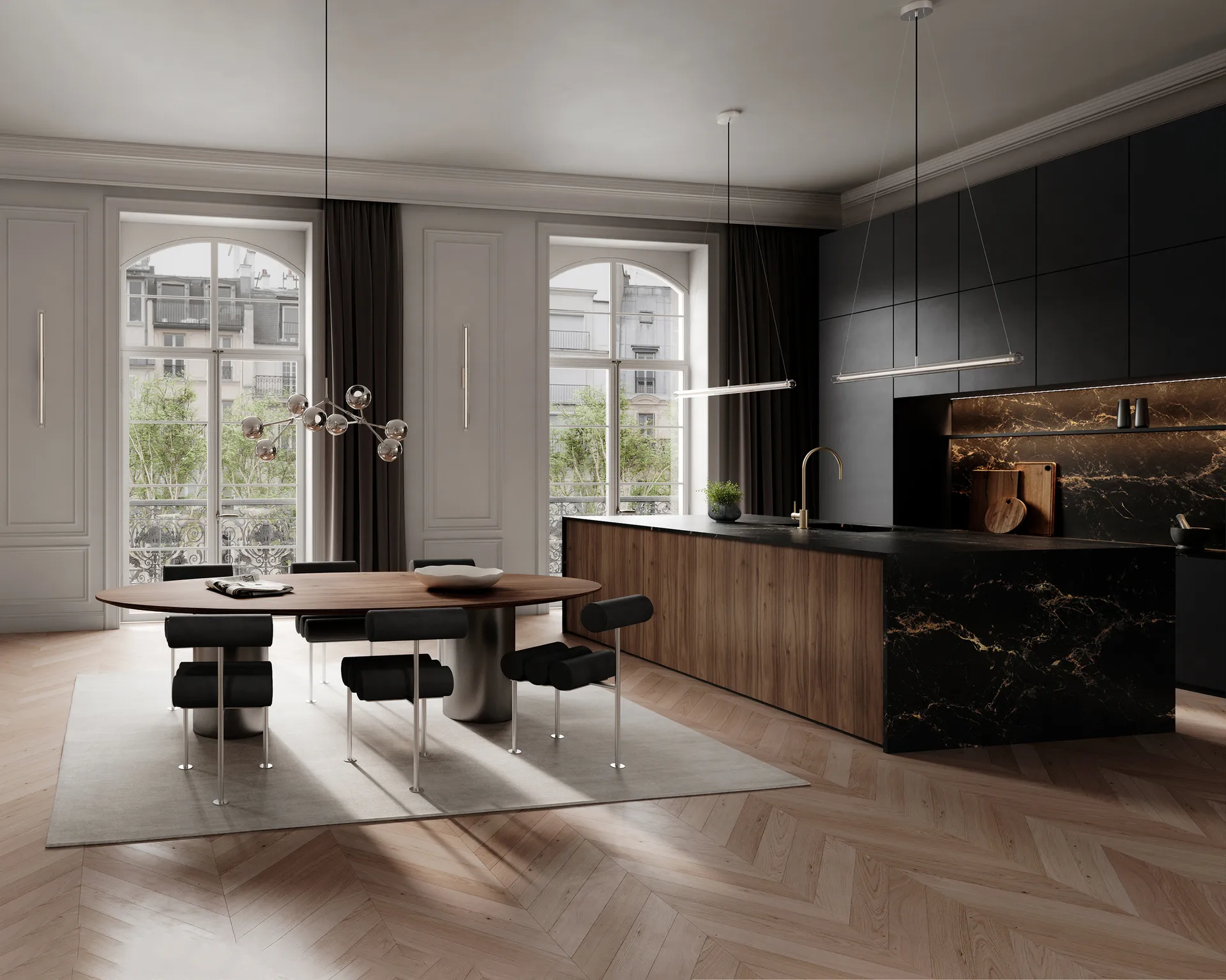 Chaise de salle à manger Hiro, Stainless steel-aniline leather black 101 Copenhagen