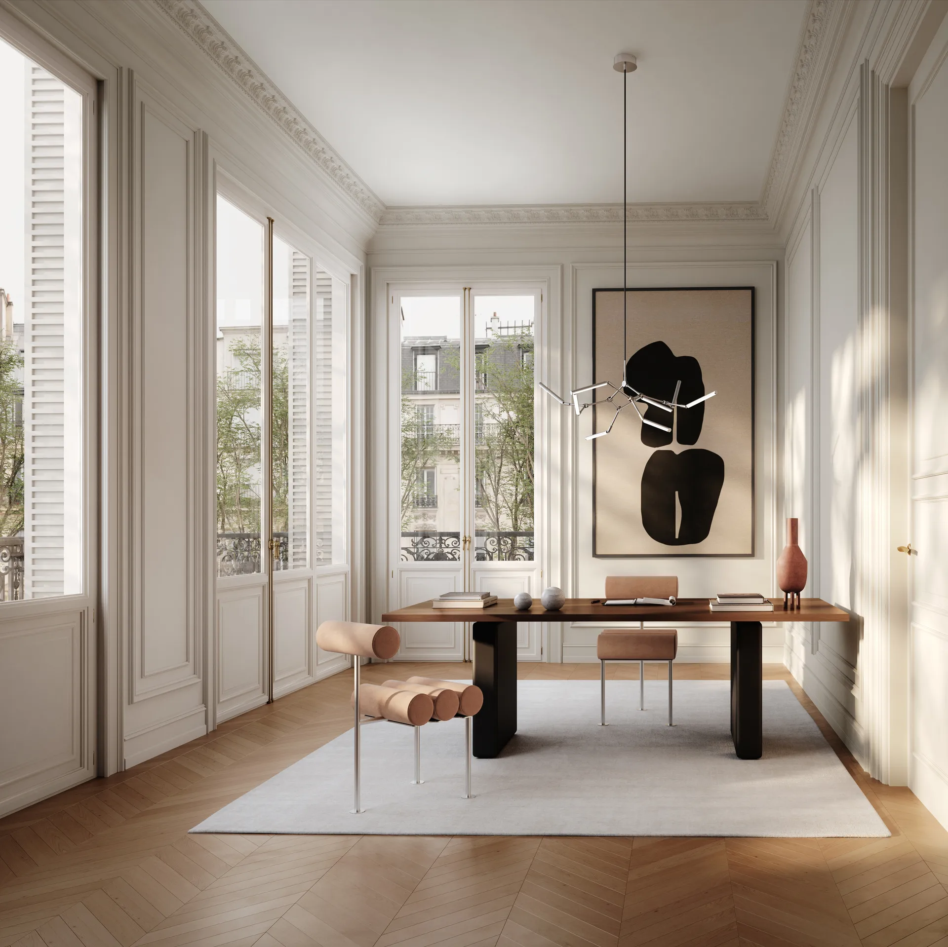 Chaise de salle à manger Hiro, Stainless steel-nubuck 101 Copenhagen