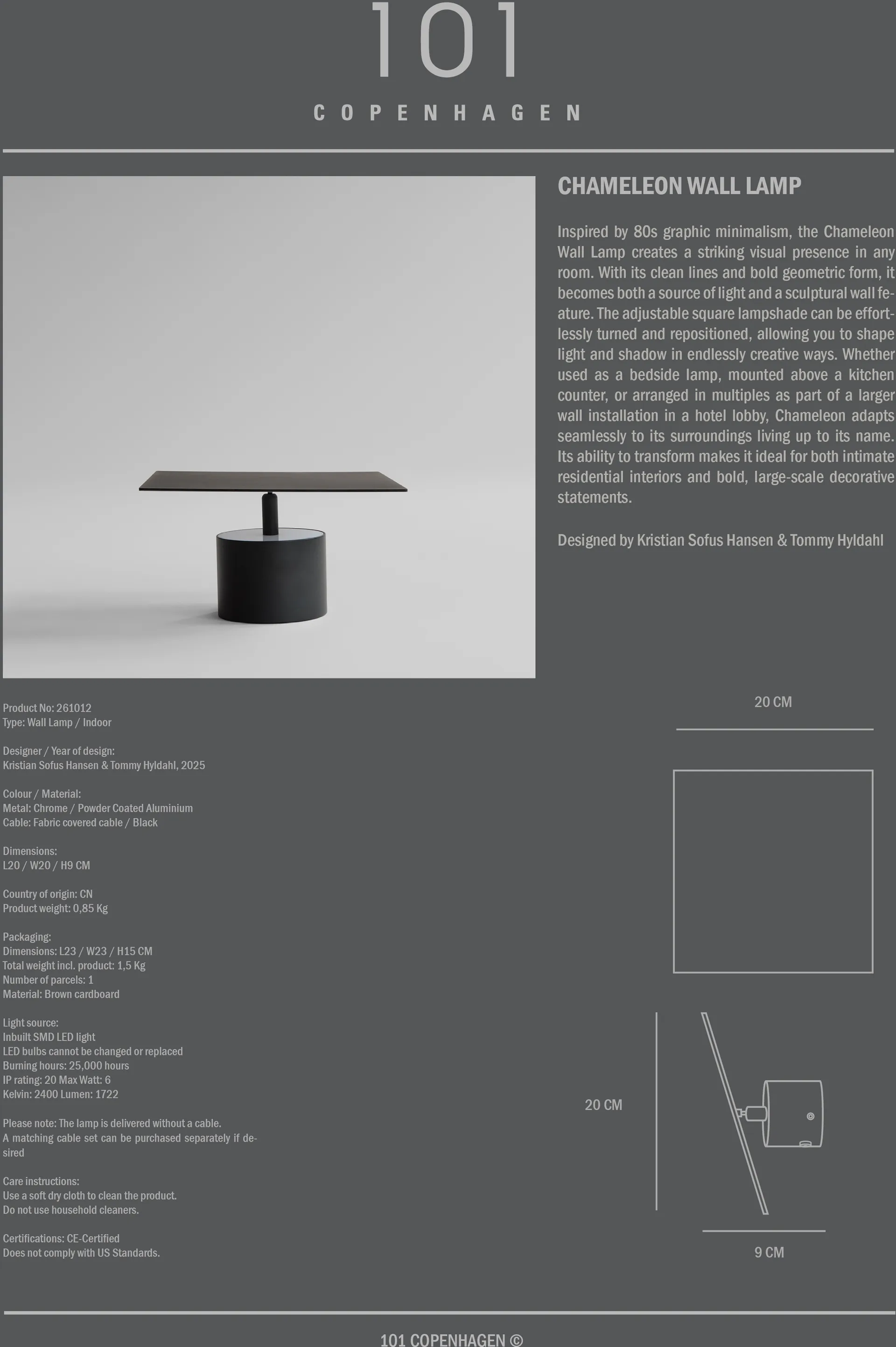 Chameleon applique murale, Burned Black 101 Copenhagen