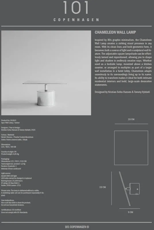 Chameleon applique murale, Chrome 101 Copenhagen