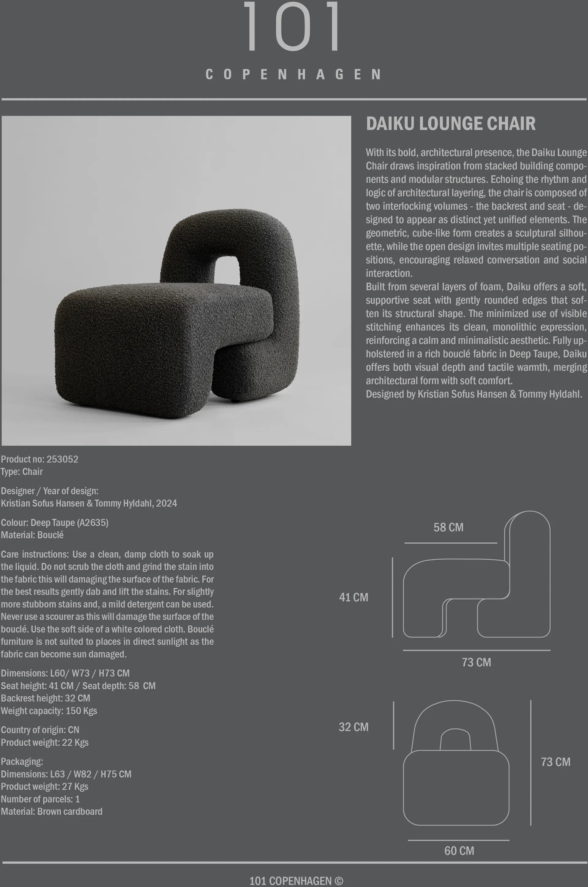 Fauteuil lounge Daiku, Deep taupe 101 Copenhagen