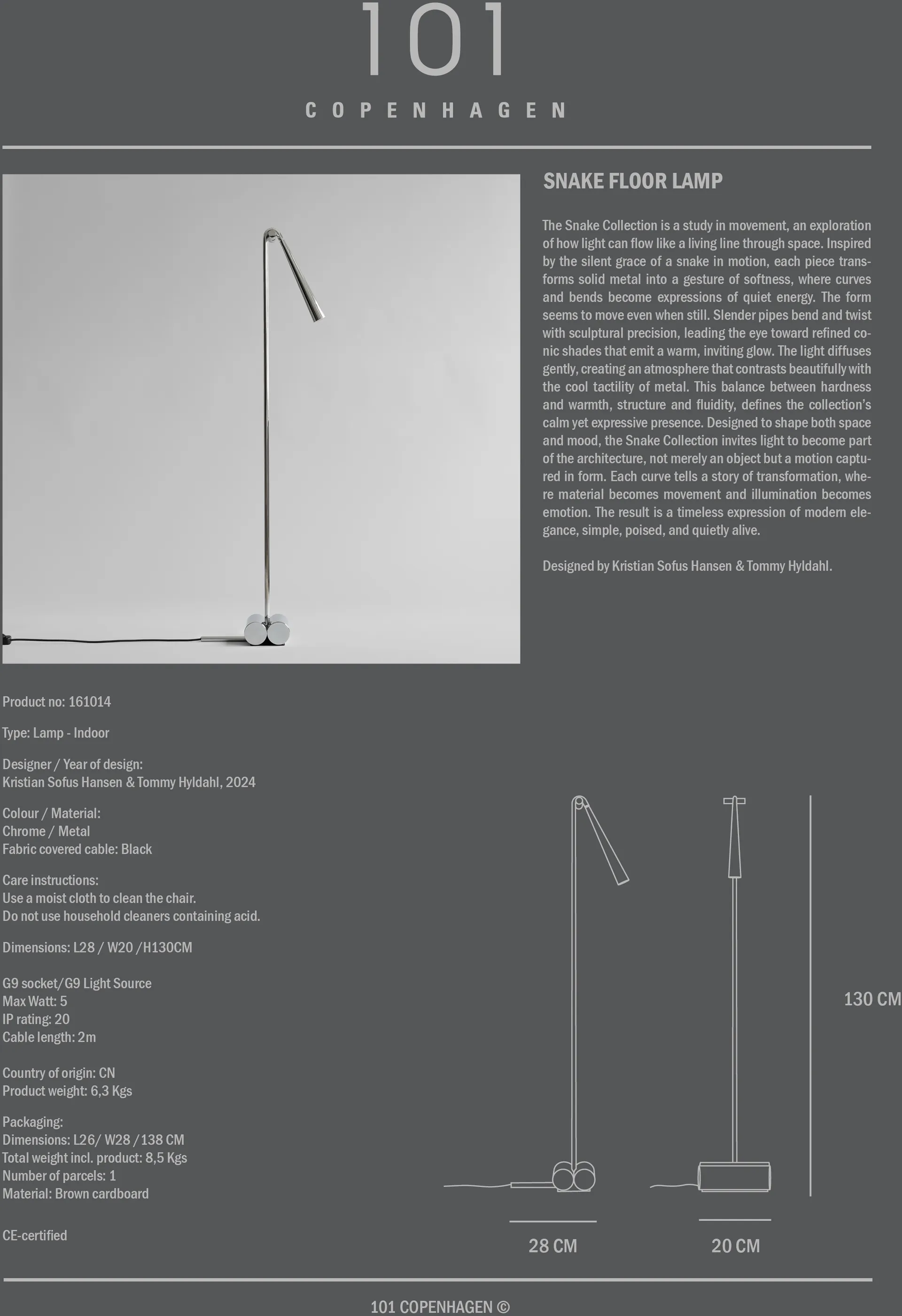 Lampadaire Snake, Chrome 101 Copenhagen