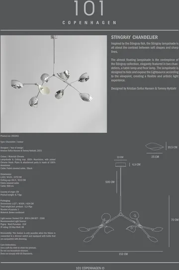 Lustre Stingray Chandelier - Chrome - 101 Copenhagen