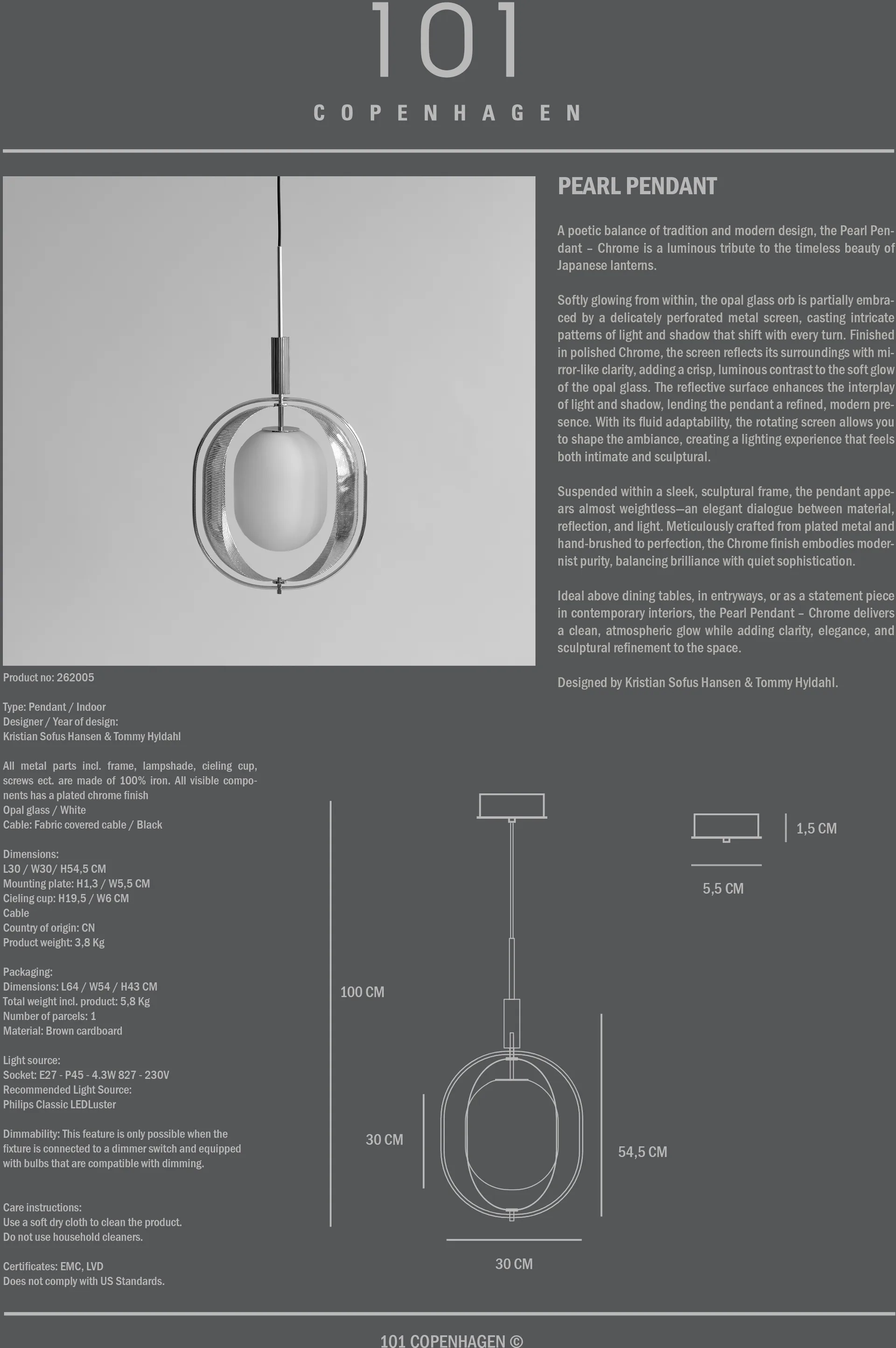 Pearl suspension, Chrome 101 Copenhagen