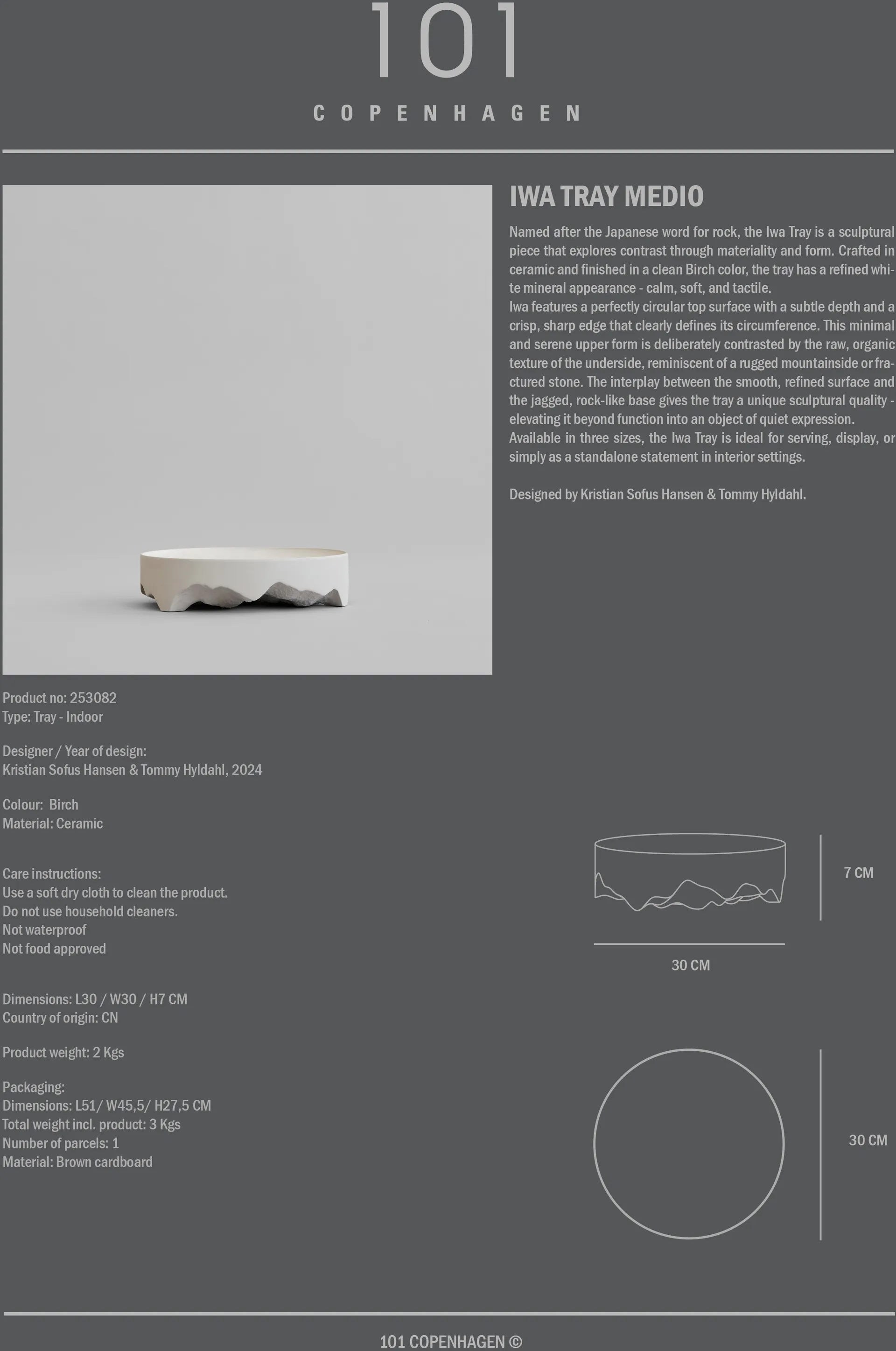 Plateau décoratif Iwa, Bouleau, Ø30 101 Copenhagen