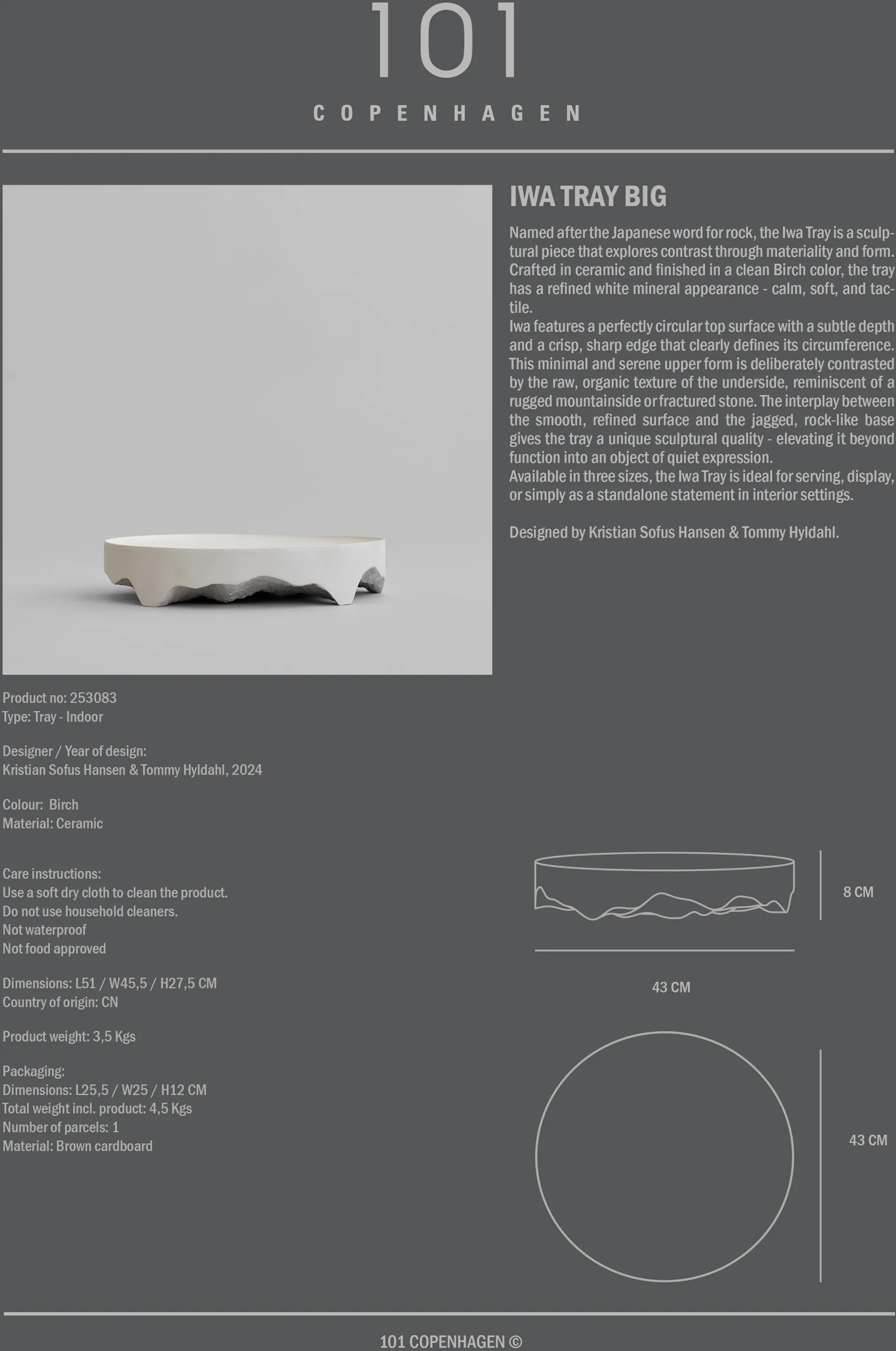 Plateau décoratif Iwa, Bouleau, Ø43 101 Copenhagen