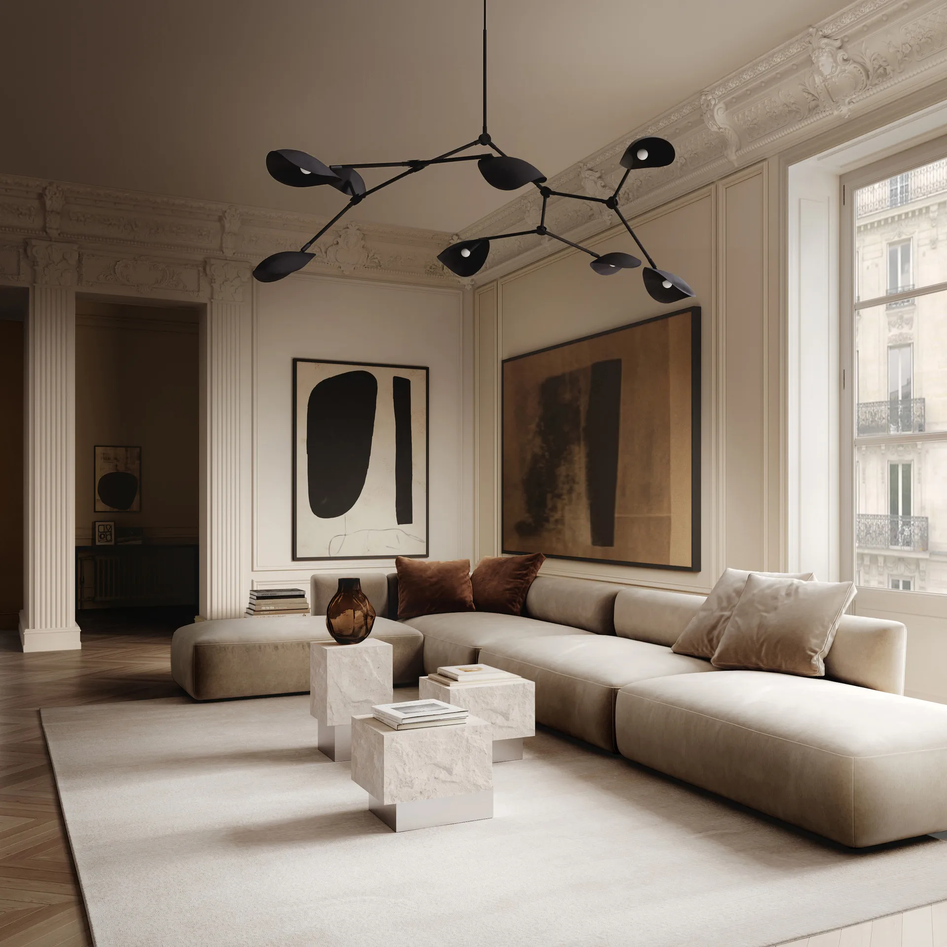 Table d'appoint Temple low 42x40 cm, Chrome-limestone 101 Copenhagen