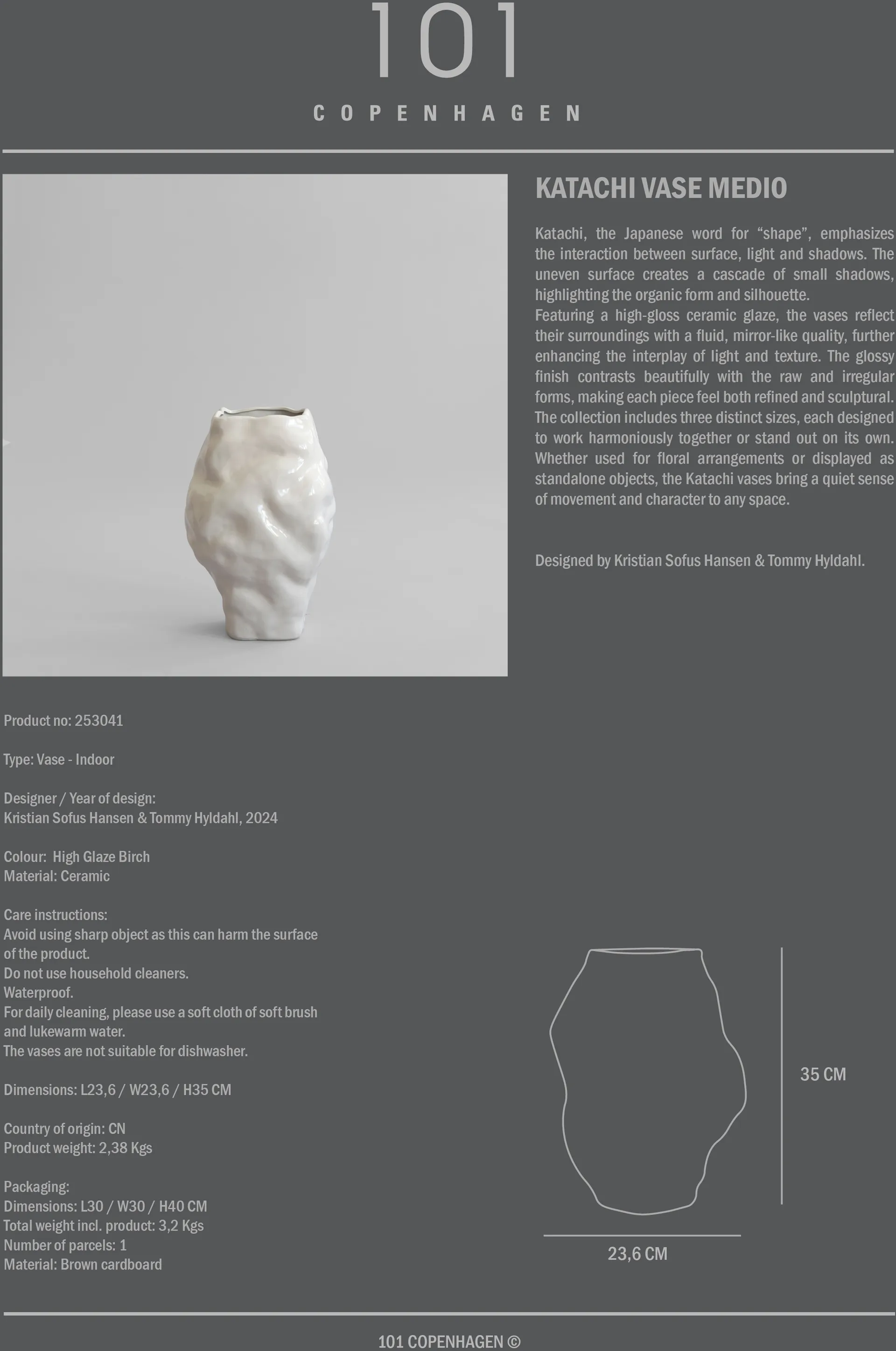 Vase Katachi medio, High glaze birch 101 Copenhagen