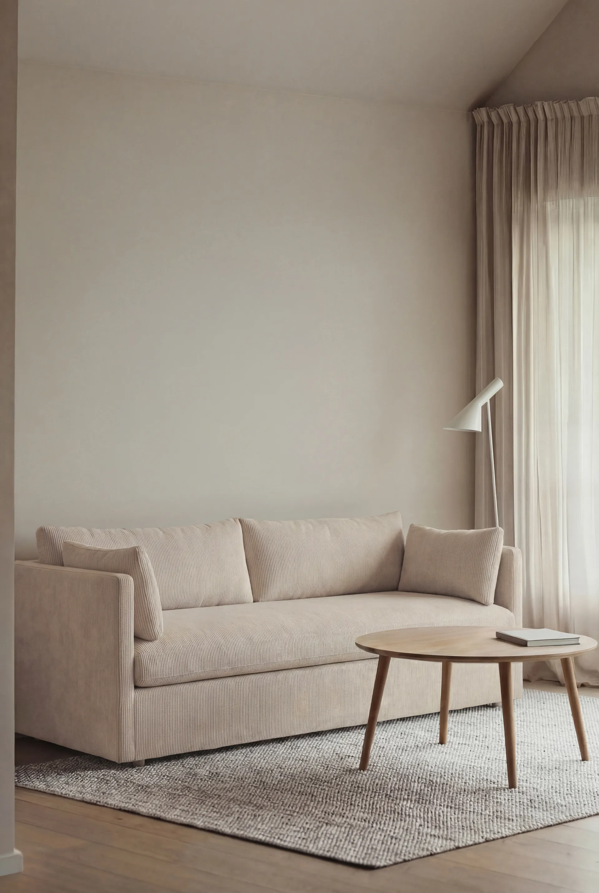 Canapé Linnevik, Jump Beige 1956-chêne blanchi à l’huile, 3 places, avec jupe 1898