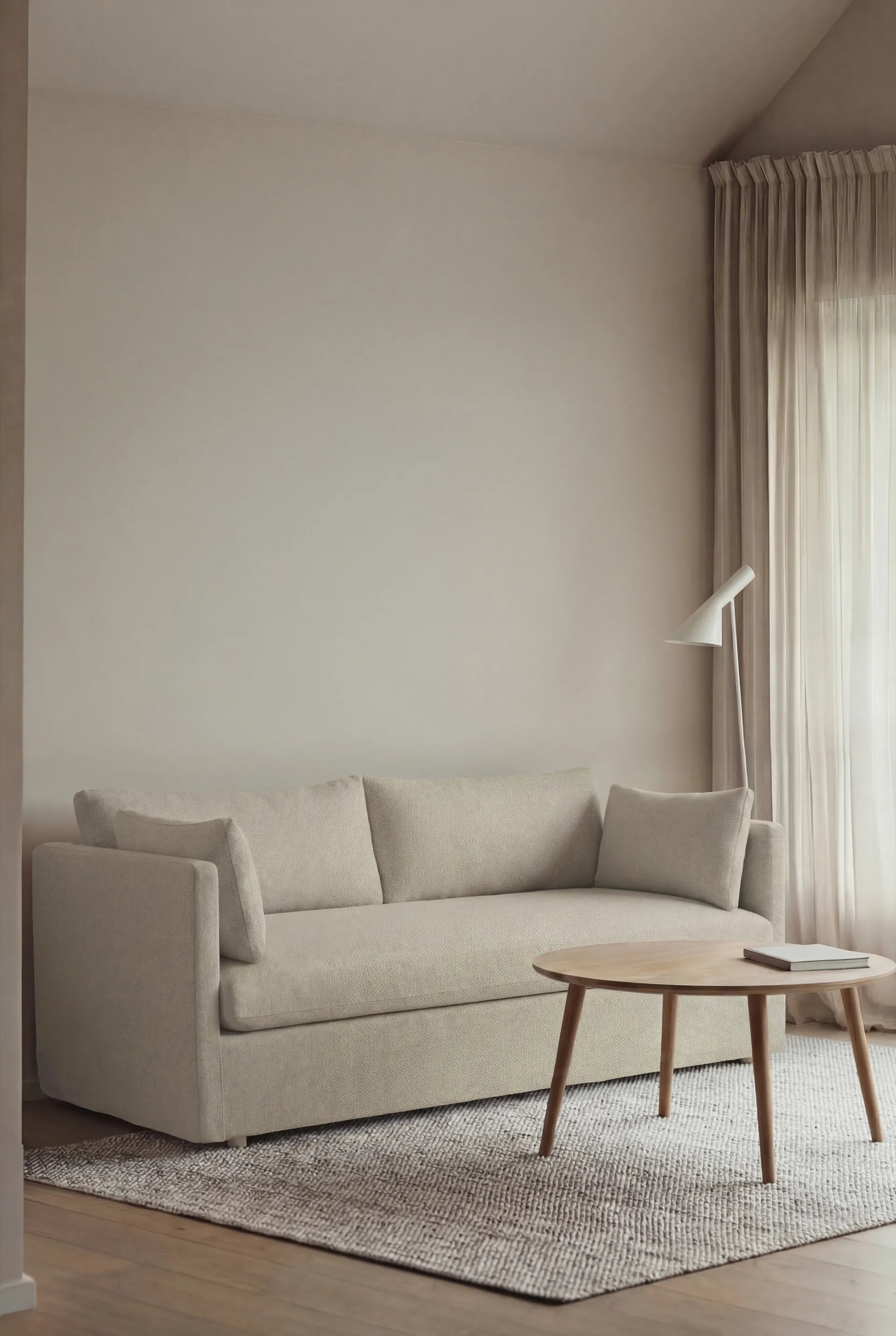 Canapé Linnevik, Luiza Beige 3981-chêne blanchi à l’huile, 2 places, avec jupe 1898