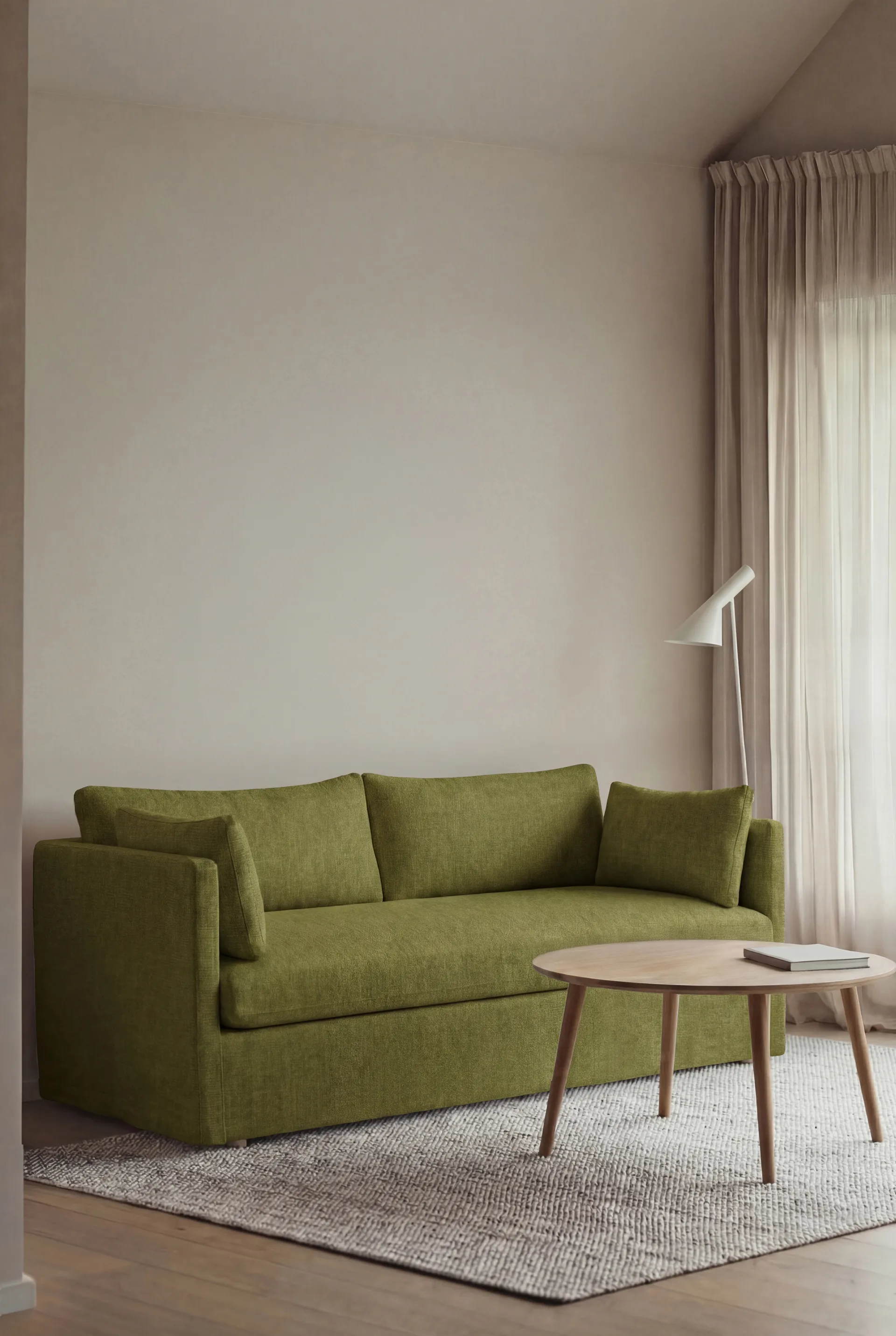 Canapé Linnevik, Luiza Green 3975-chêne blanchi à l’huile, 2 places, avec jupe 1898