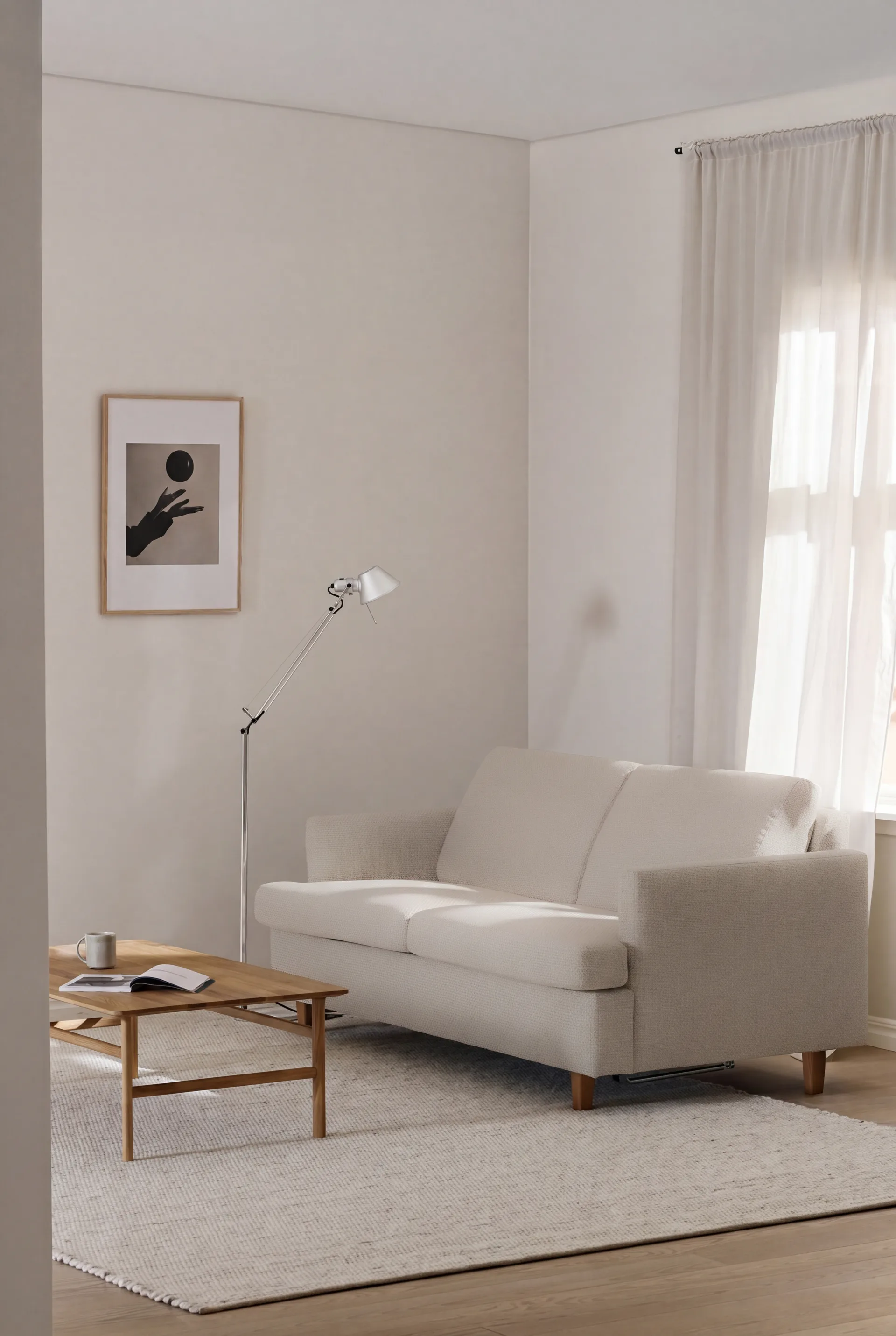 Canapé-lit Binga 2,5 places, Caleido Beige 9600-frêne teinté foncé 1898