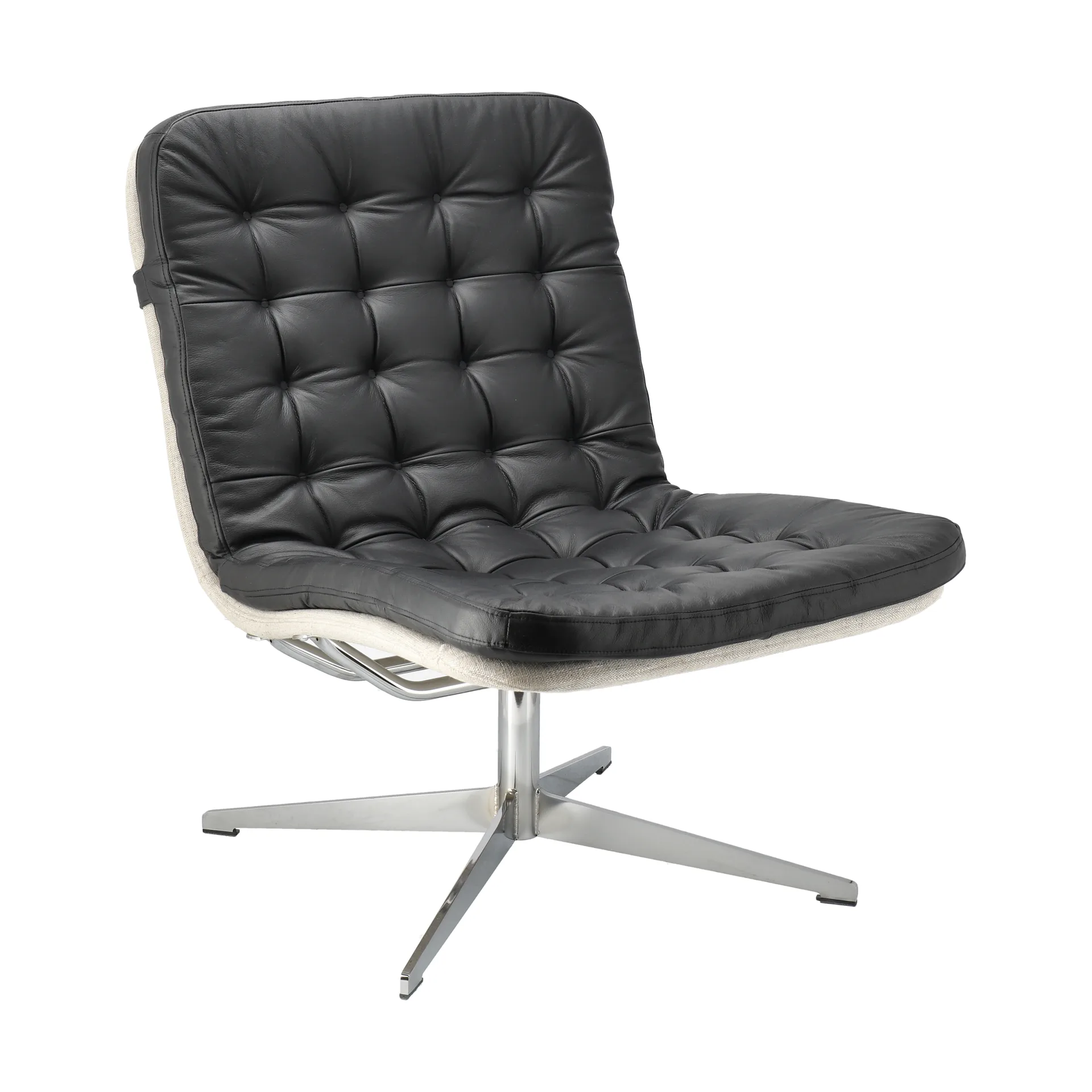 Fauteuil Loholm avec fonction pivotante, Noir cuir huilé-Bern Beige 0341 1898