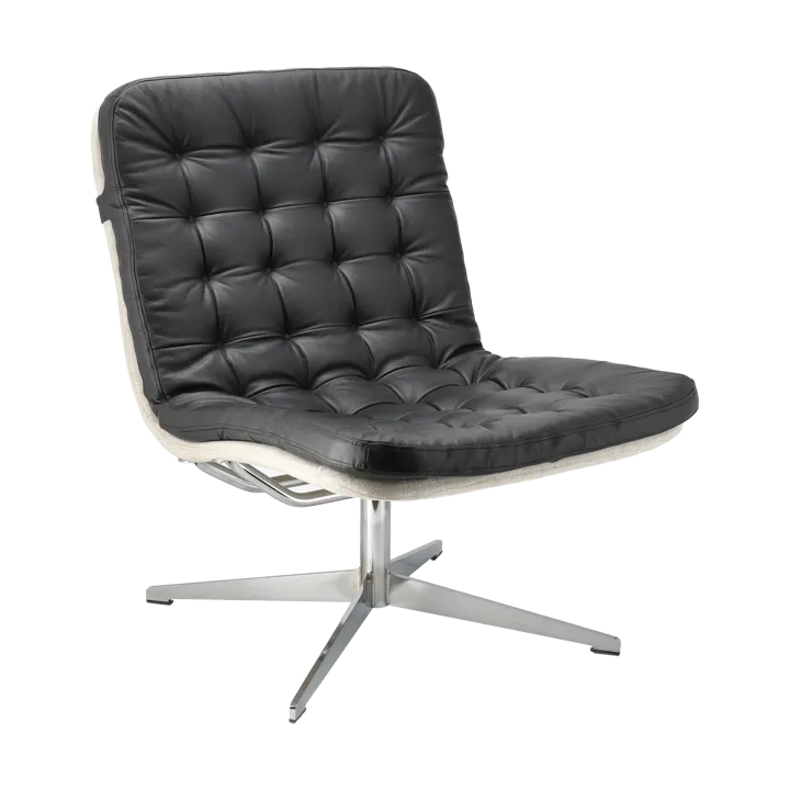 Fauteuil Loholm avec fonction pivotante - Noir cuir huilé-Bern Beige 0341 - 1898