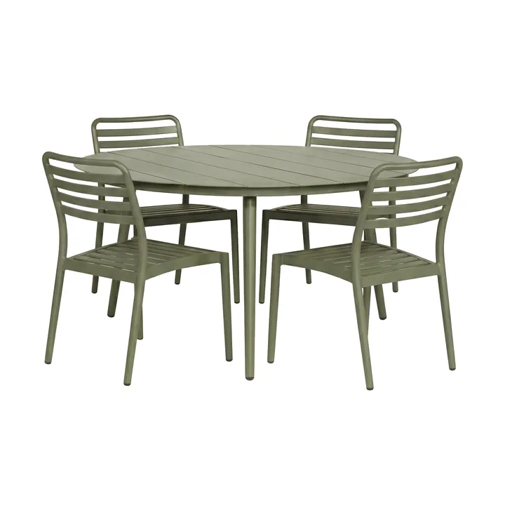 Table à manger Marsala Ø140 cm + 4 chaises Messina, vert mousse - 1898