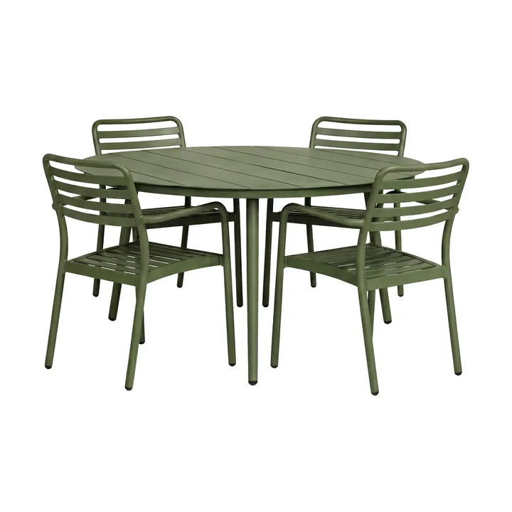 Table à manger Marsala Ø140 cm + fauteuil Messina 4 pièces, vert mousse - 1898