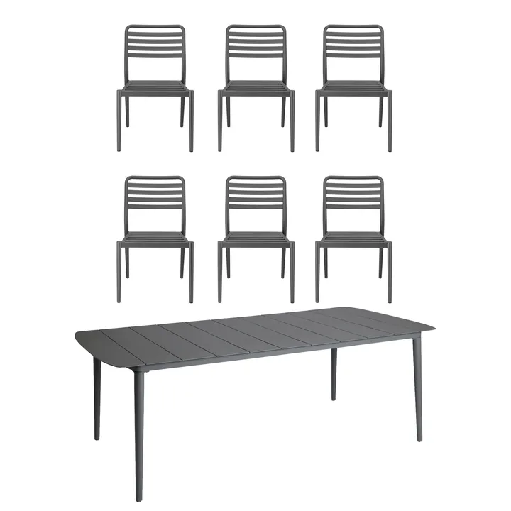 Table à manger Marsala 208x100 cm + chaise Messina 6 pièces, anthracite - 1898