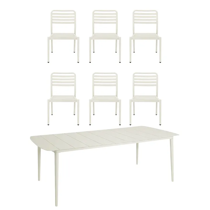 Table à manger Marsala 208x100 cm + chaise Messina 6 pièces, blanc cassé - 1898