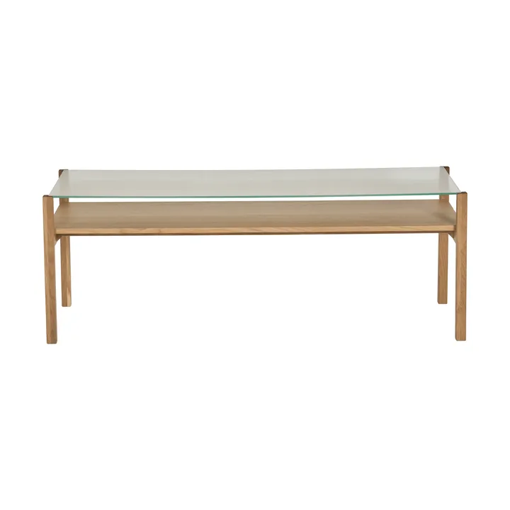 Table basse Lid - Chêne pigmenté blanc-verre, 125x50 cm - 1898