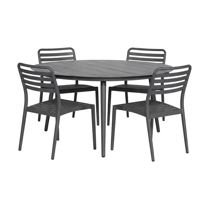 Table Marsala Ø140 cm + 4 chaises Messina, Anthracite - 1898