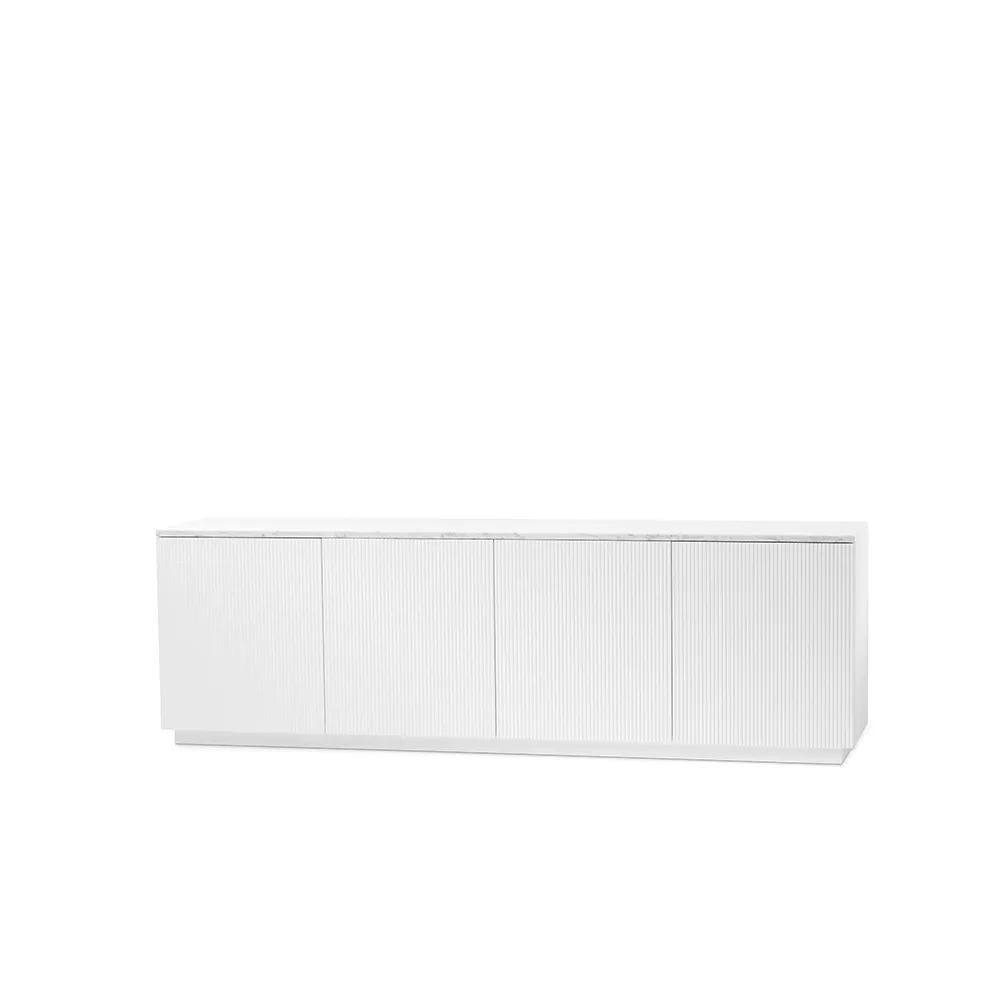 Buffet Beam, laqué blanc, socle blanc, plateau en marbre carrara A2