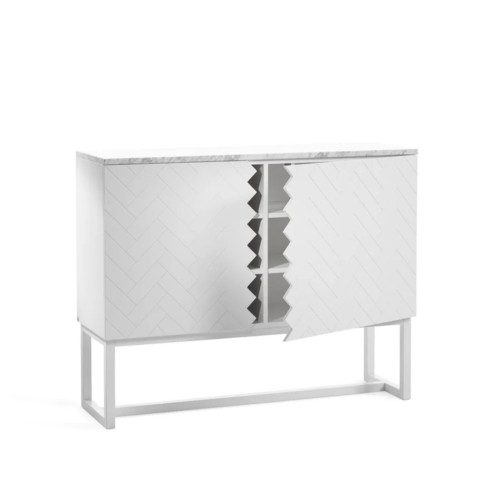Buffet Story, blanc, dessus en marbre blanc, structure blanche A2