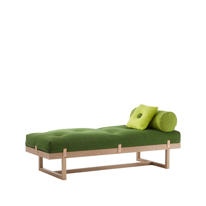 Lit banquette Stay - tissu vert, cadre en chêne huilé blanc - A2