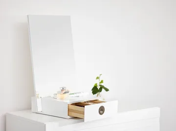 Miroir de table avec rangement Me - Blanc, 34x57x30 cm - A2