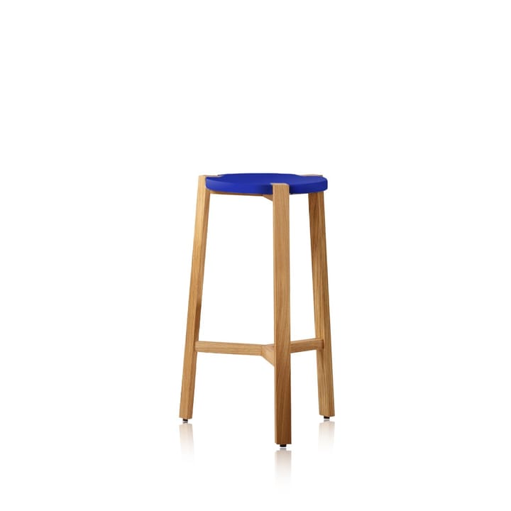 Tabouret de bar Happy bas - bleu, pieds en chêne - A2