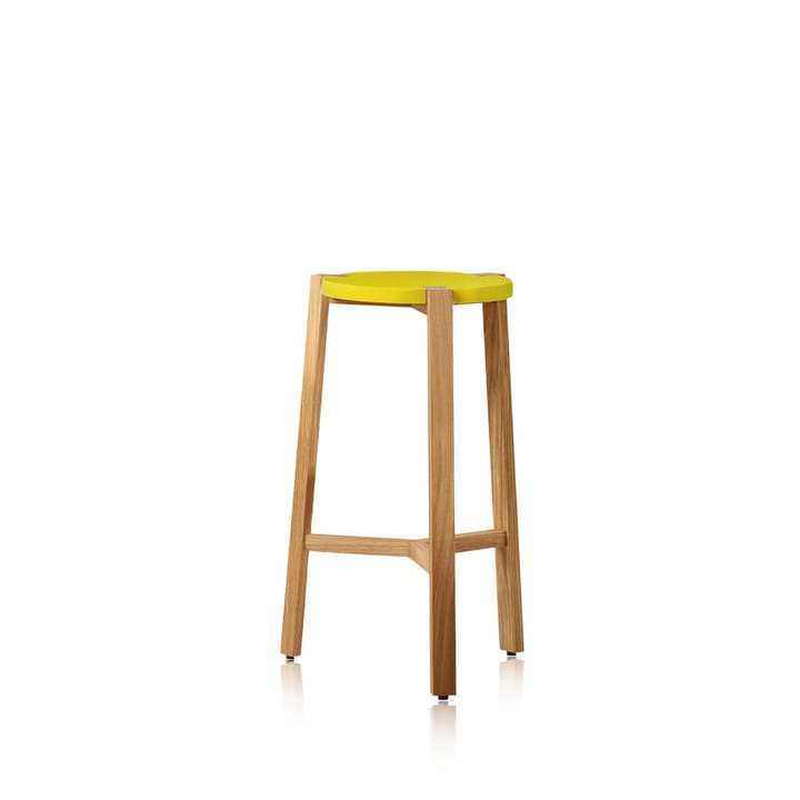 Tabouret de bar Happy bas - jaune, pieds en chêne - A2