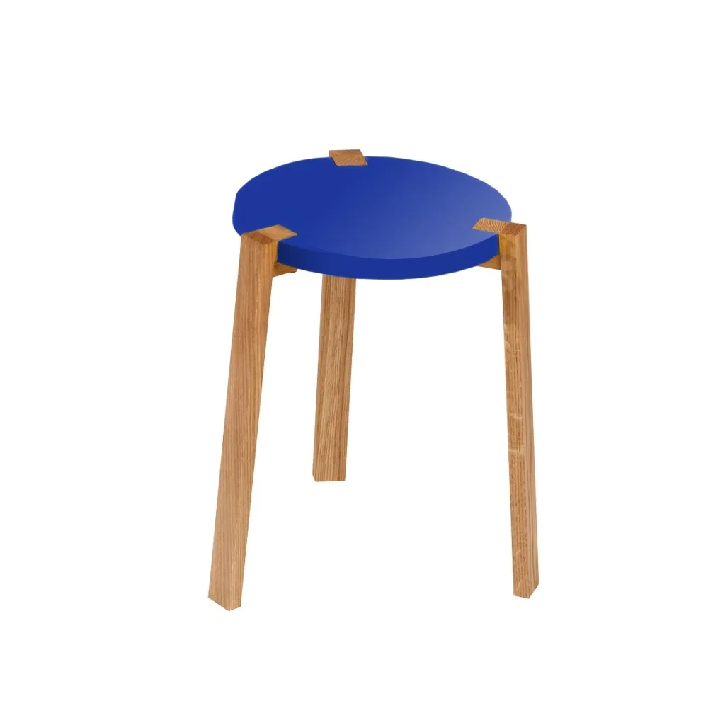 Tabouret Happy, bleu, pieds en chêne A2