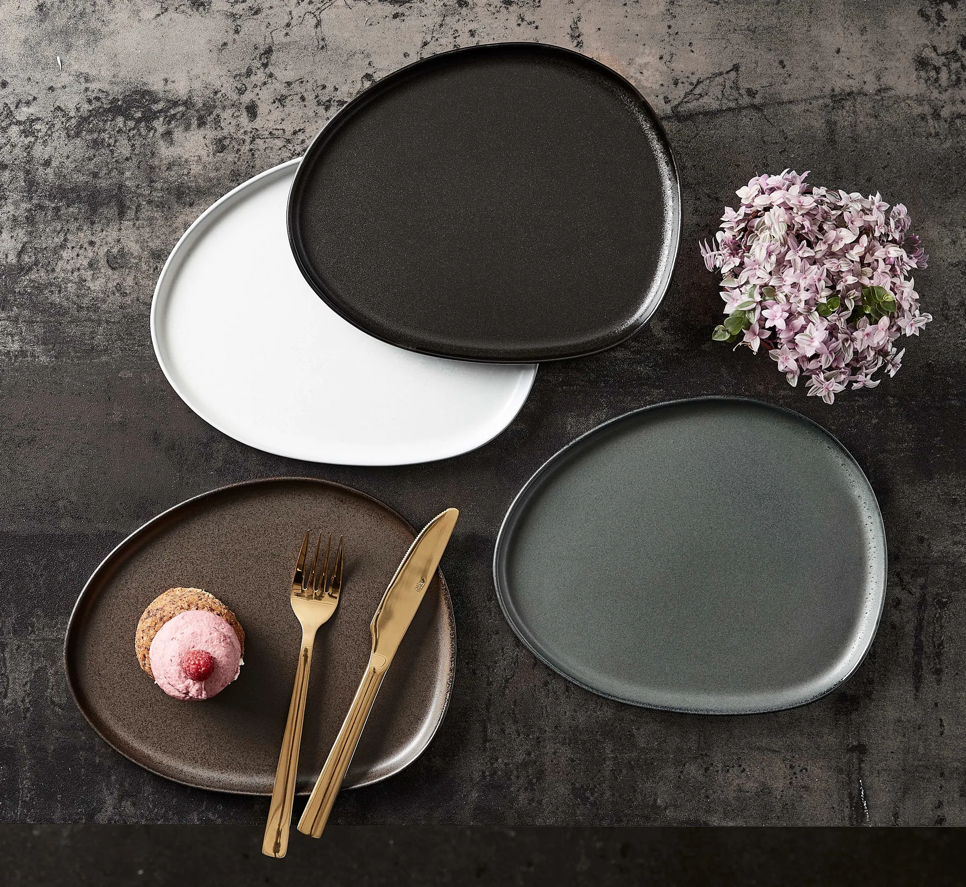 Assiette Raw Organic 24x21 cm, Noir titane Aida