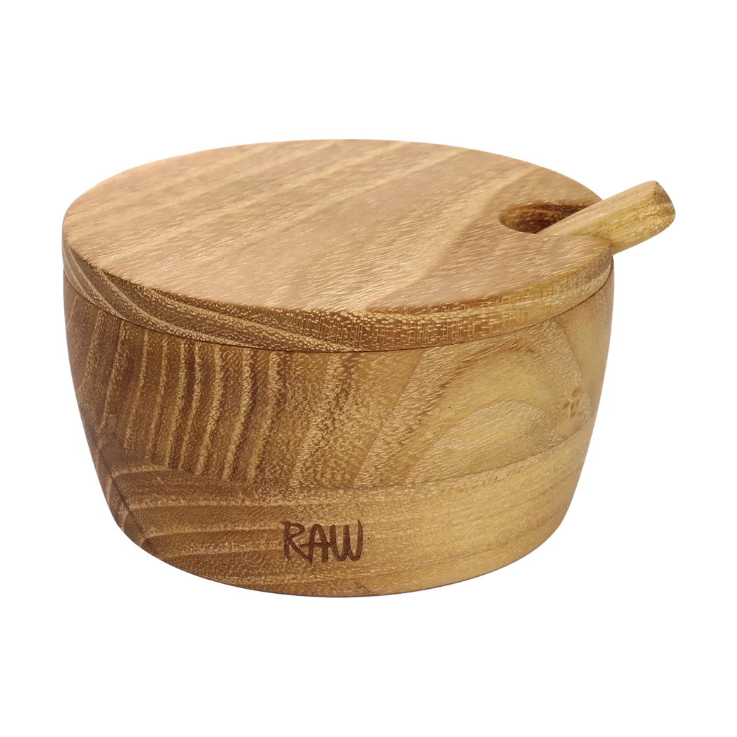 Bol à sel Raw avec cuillère et couvercle, Teck Aida