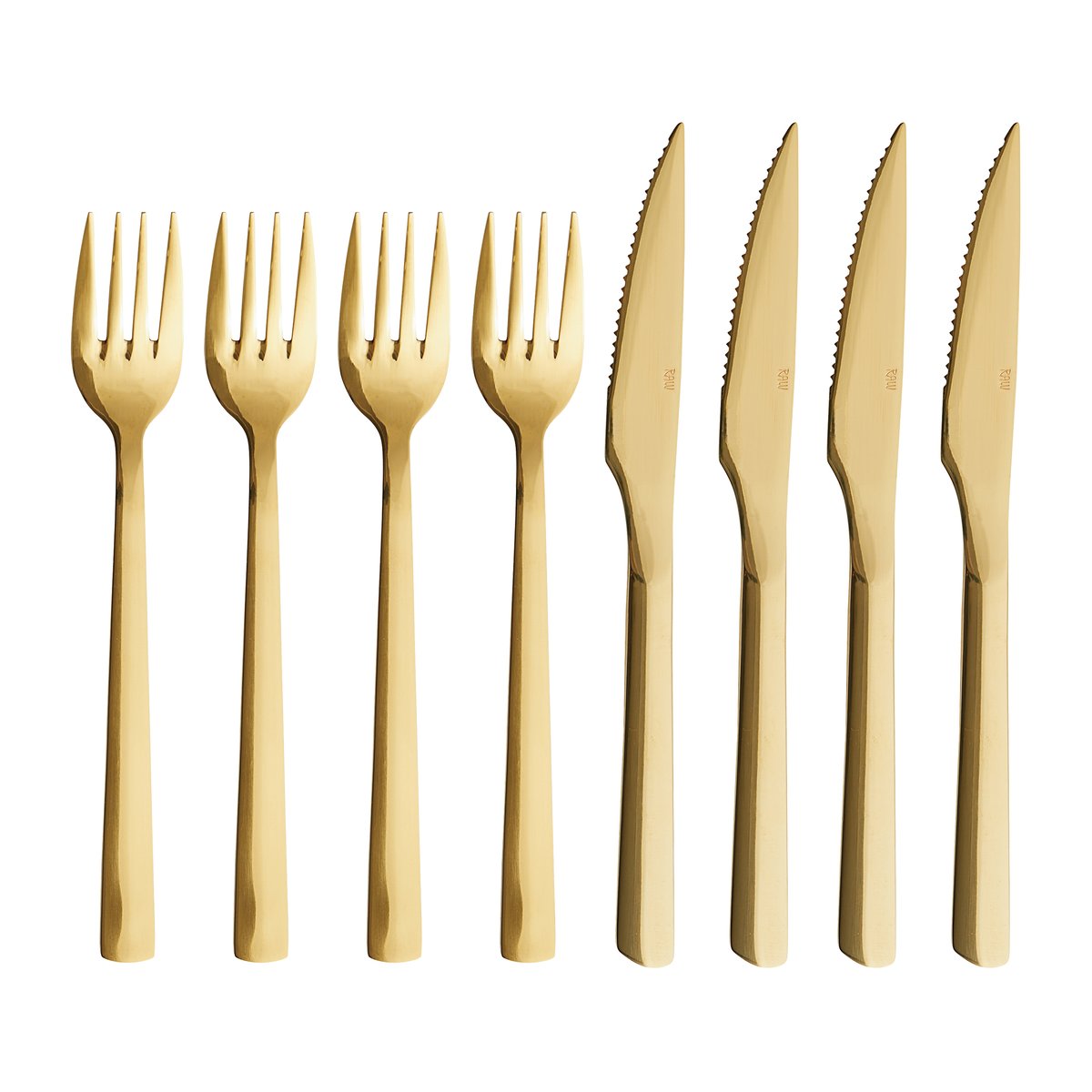 Aida Couverts à steak Raw 8 Pièces Doré | Design Scandinave | Sets de couverts | Doré