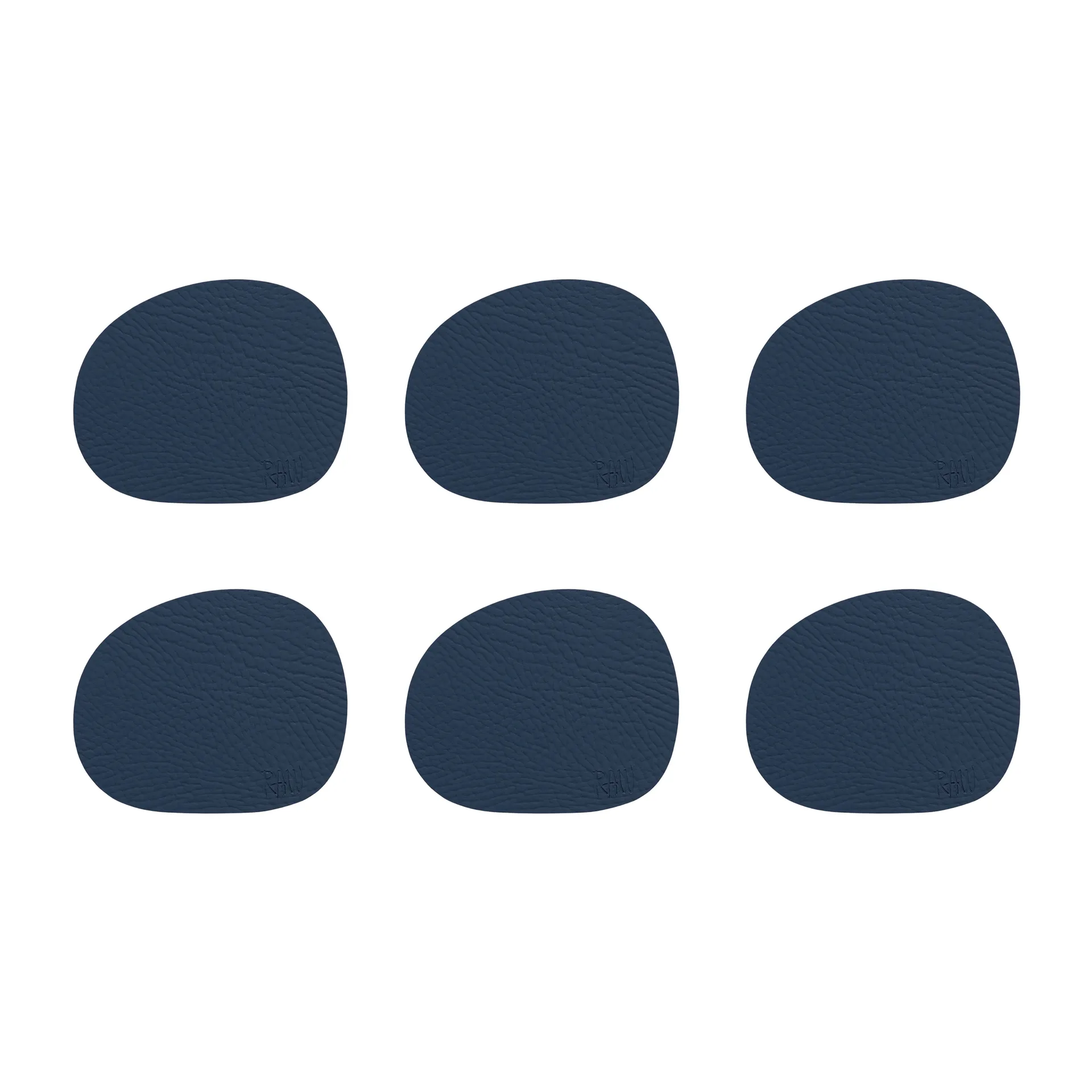Dessous de verre Raw cuir lot de 6, Bleu foncé Aida