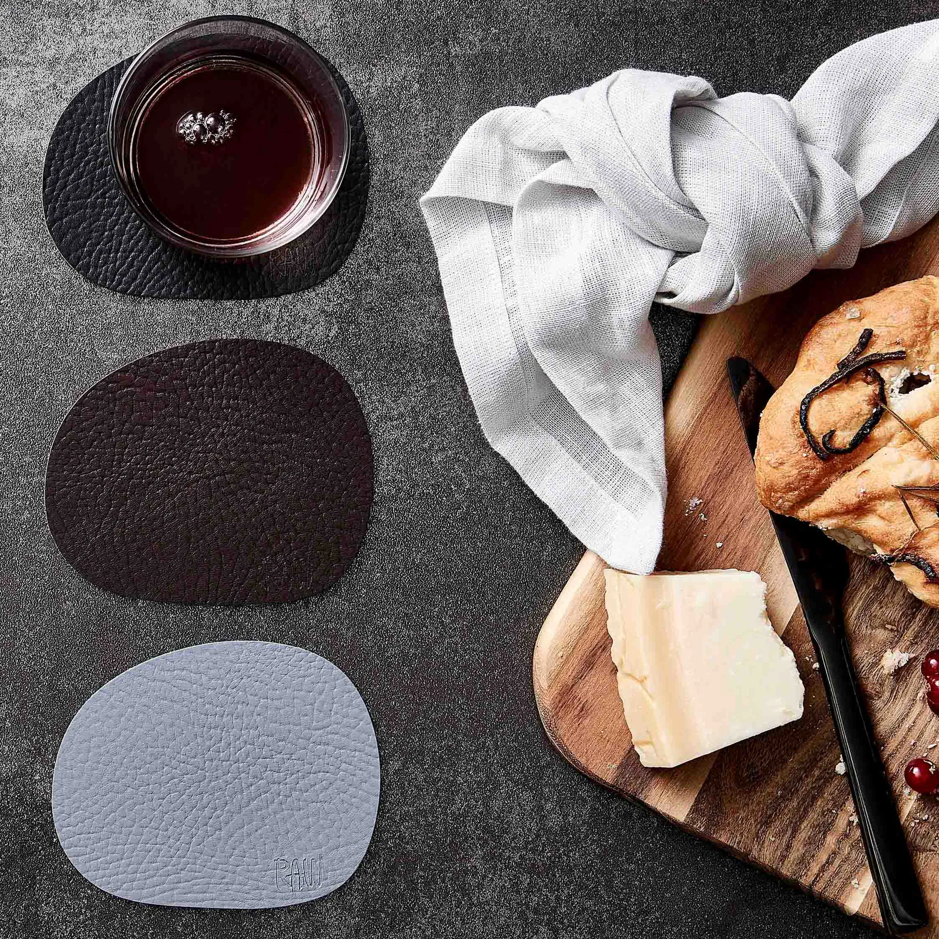 Dessous de verre Raw cuir lot de 6, Grey buffalo (gris) Aida