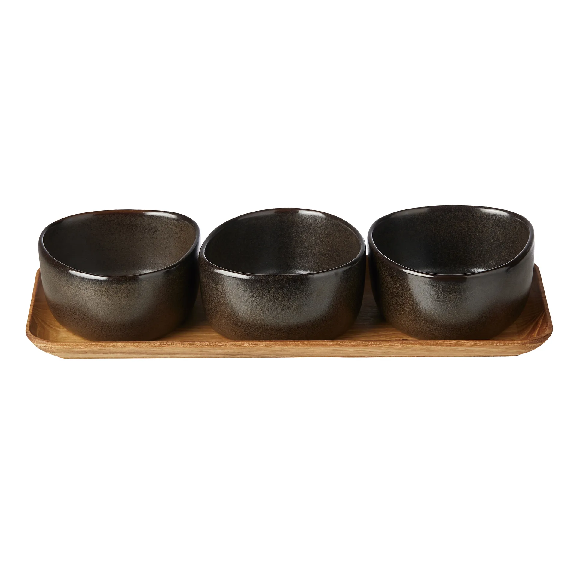 Ensemble de bols Raw Organic avec plateau en bois, Marron métallisé Aida