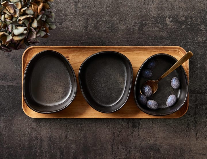 Ensemble de bols Raw Organic avec plateau en bois, Noir titane Aida