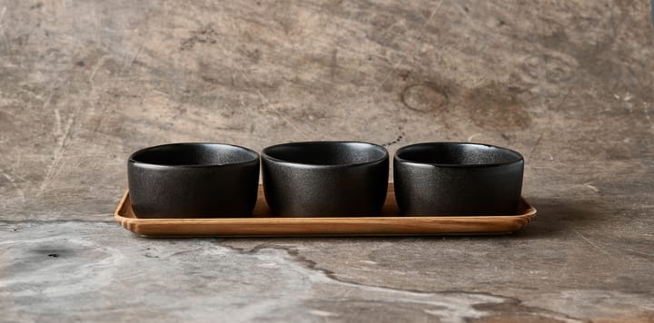 Ensemble de bols Raw Organic avec plateau en bois, Noir titane Aida
