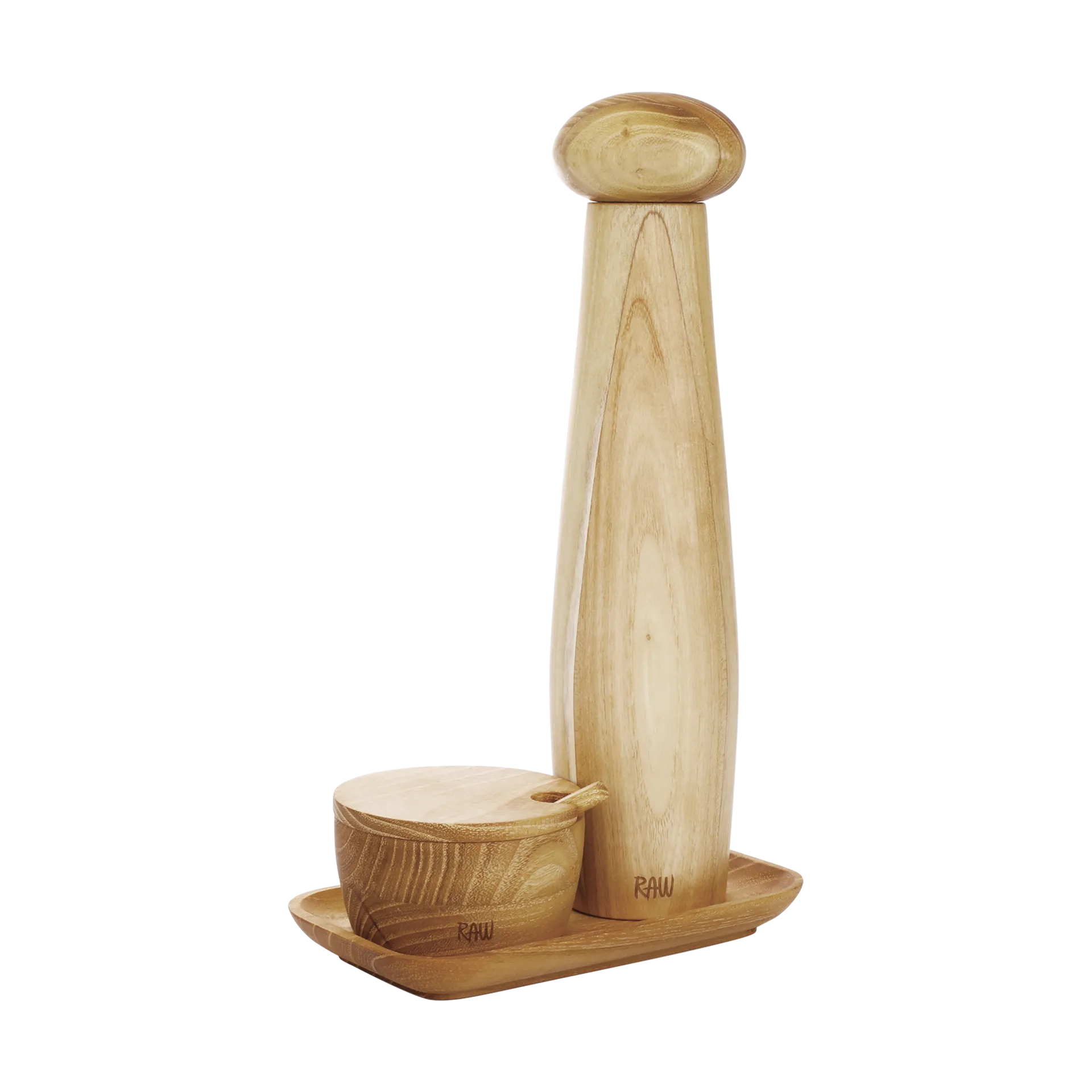 Moulin à poivre céramique Raw bol à sel et plateau Lot de 3, Teck Aida