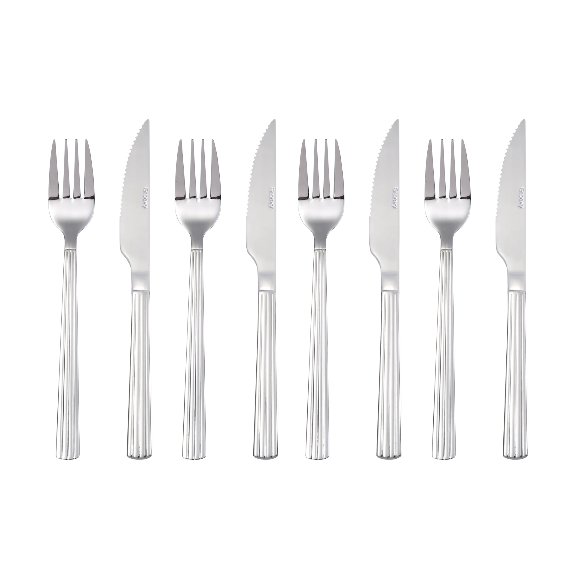 Set de couverts Groovy Lot de 8, Acier inoxydable Aida