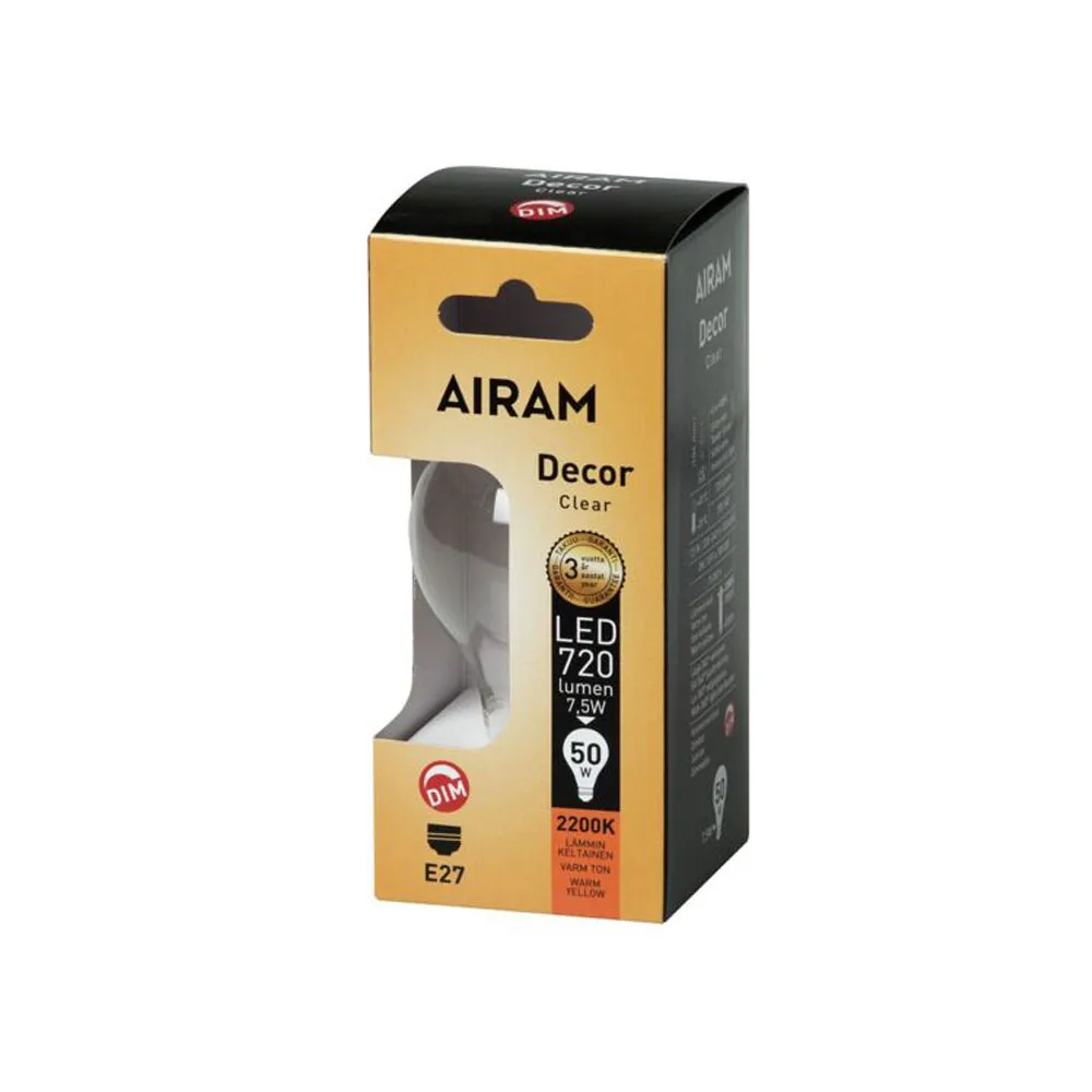 Ampoule Airam Filament LED-normal, Klar-4 filament-dimmable e27-8w Airam