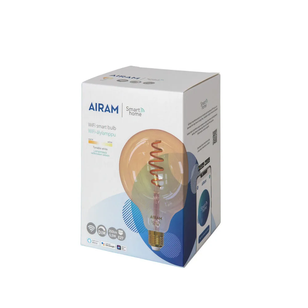 Ampoule LED à filament Airam Smarta Hem, ambre, 125mm, spirale e27, 6w Airam