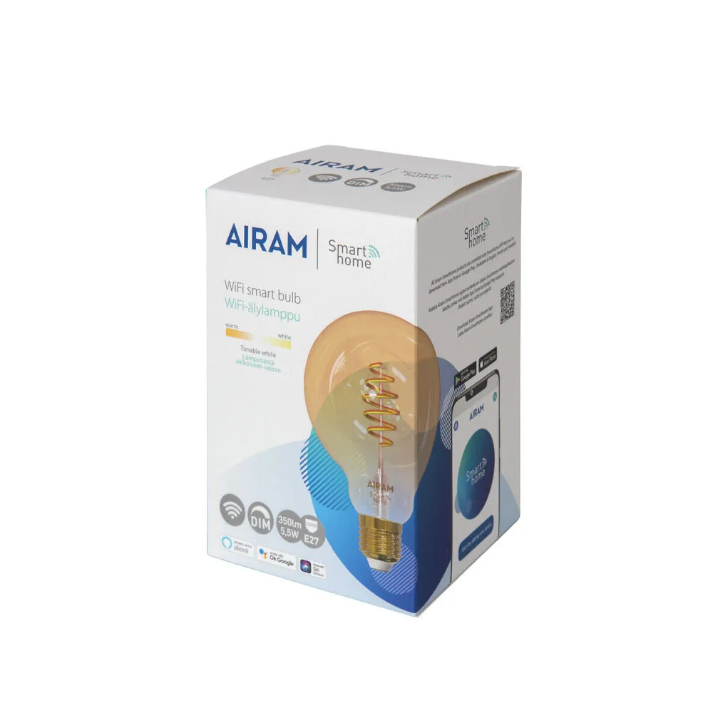Ampoule LED à filament Airam Smarta Hem, ambre, 95mm, spirale e27, 6w Airam