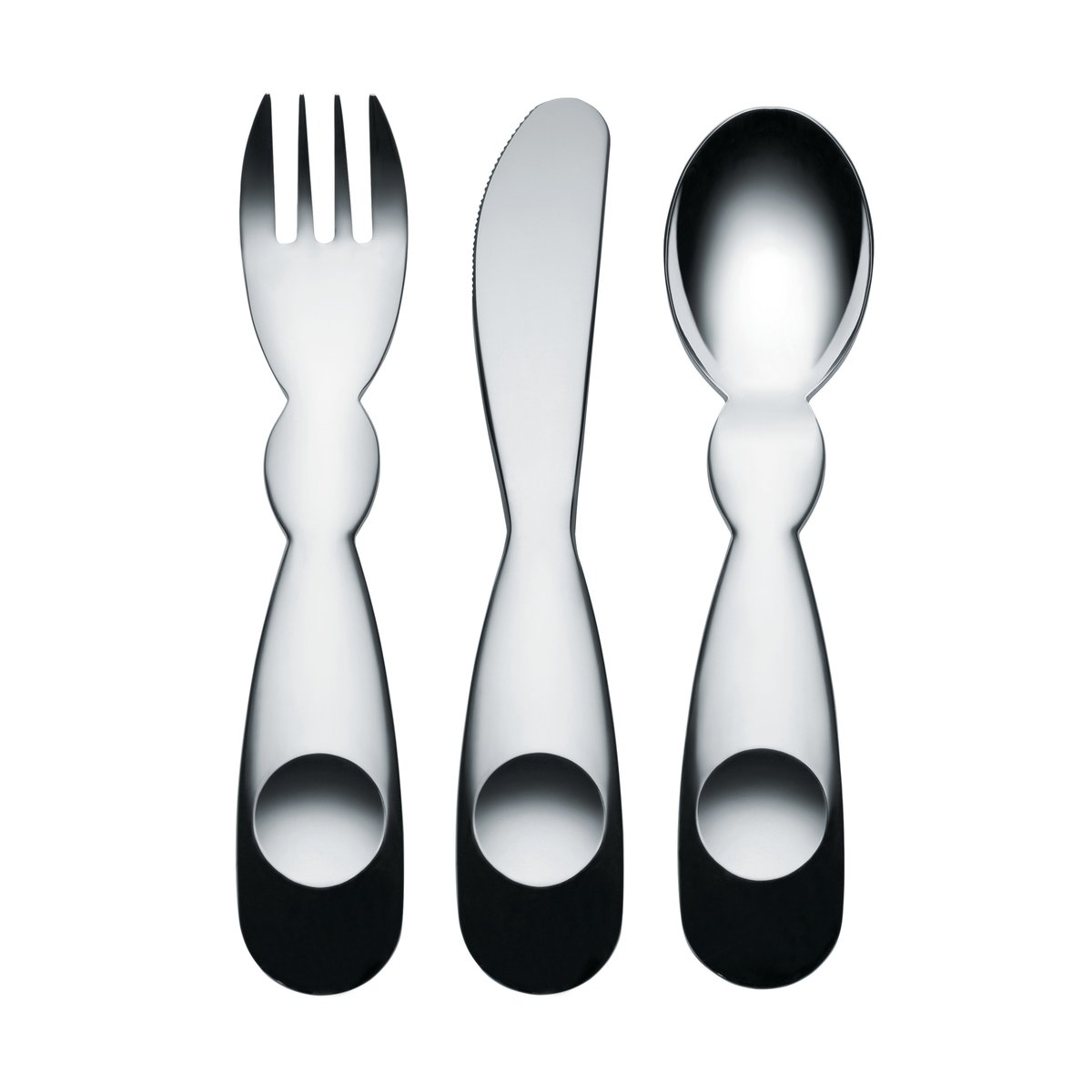 Alessi Couverts pour enfants Alessini 3 Pièces | Design Scandinave | Couverts pour enfants | Argenté