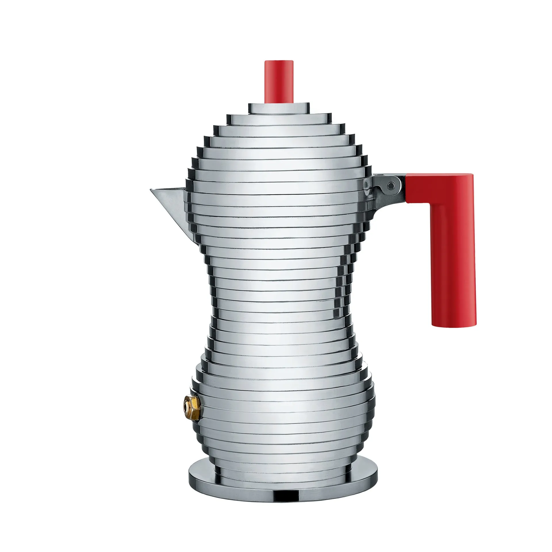 Pulcina Cafetière à espresso 3 Tasses, Poignée rouge Alessi