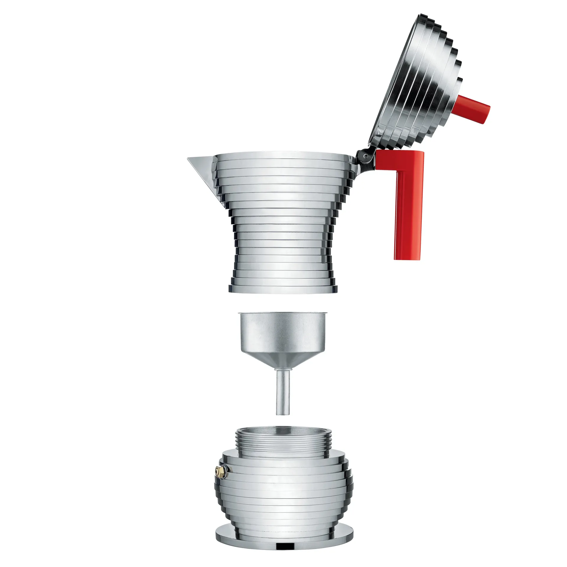 Pulcina Cafetière à espresso 3 Tasses, Poignée rouge Alessi