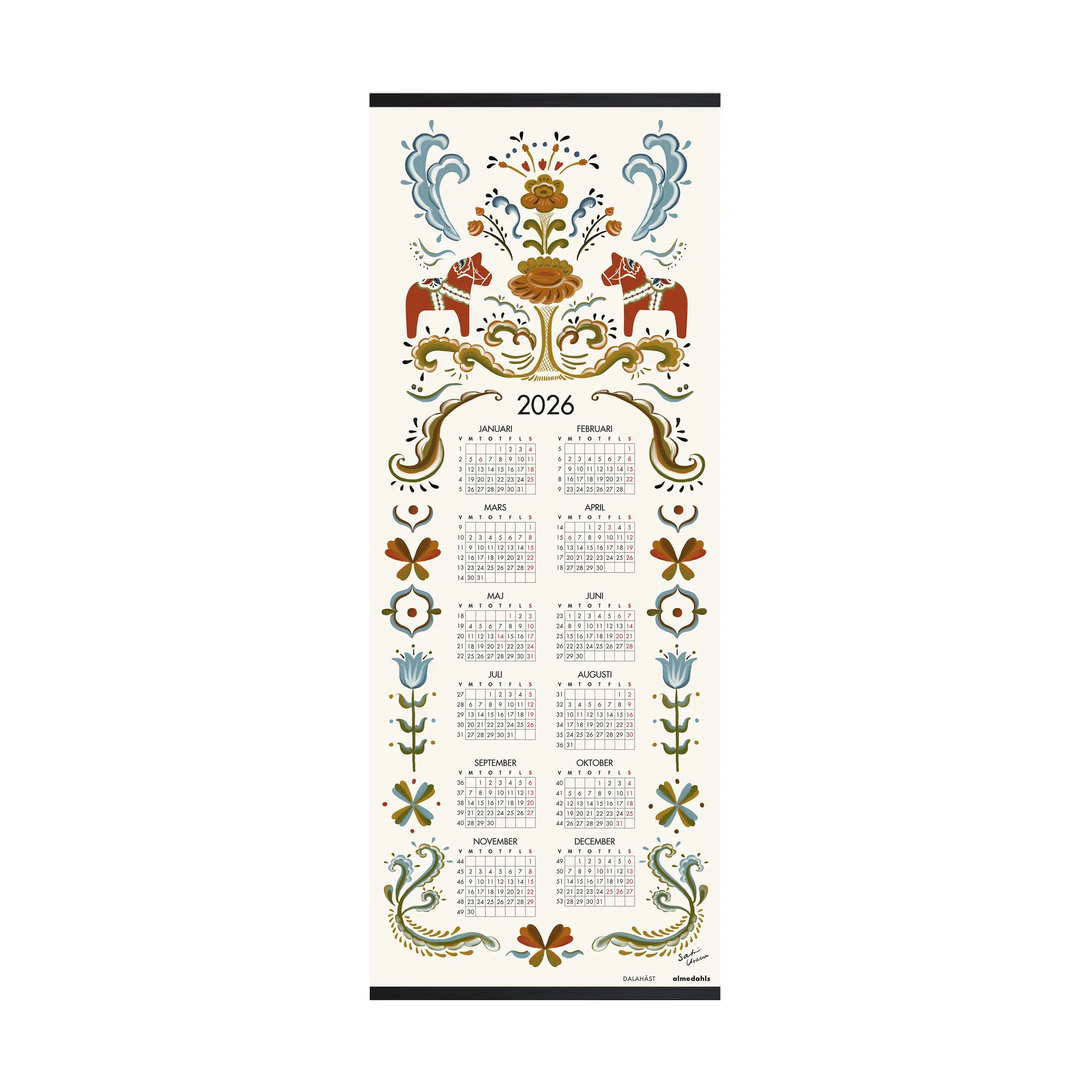 Calendrier Dalahäst 2026, 35x90 cm Almedahls